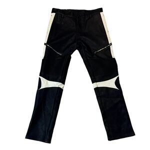 MNML mens 34x31 black white faux leather biker moto zipper jeans EUC